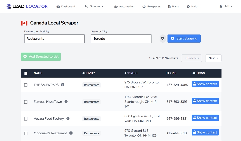 YellowPages Canada Scraper