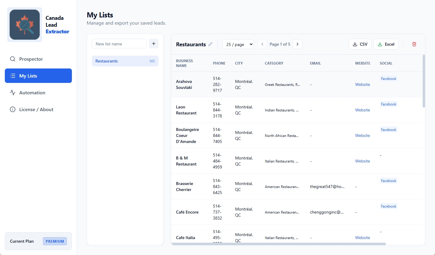 Excel Export Feature