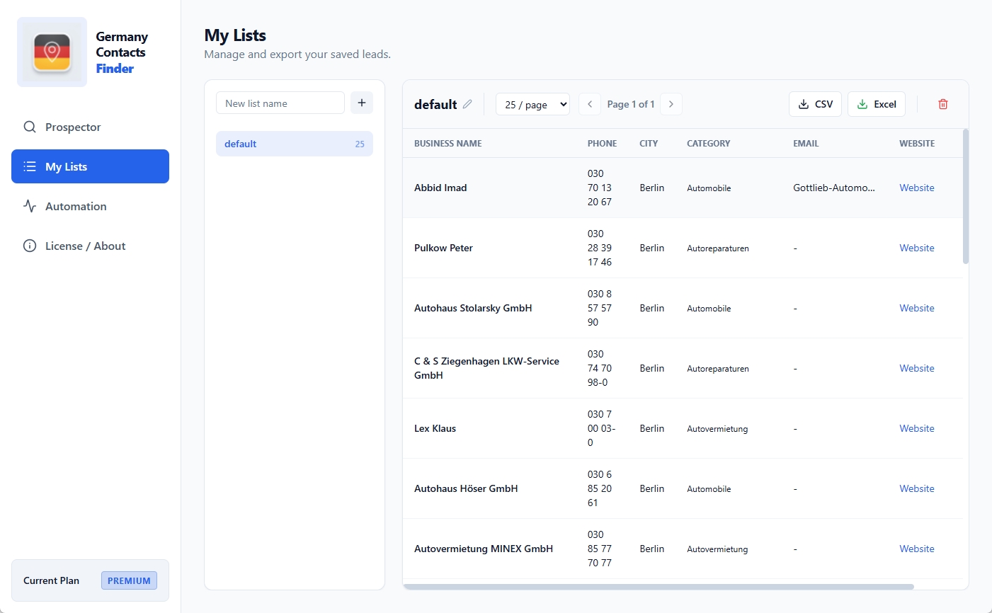 Excel Export Feature
