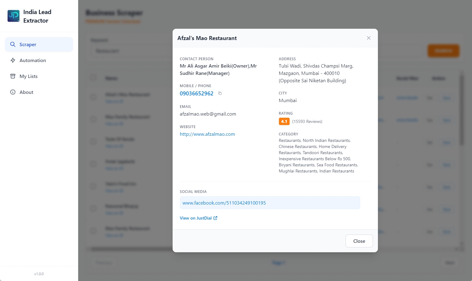 Detailed Contact View