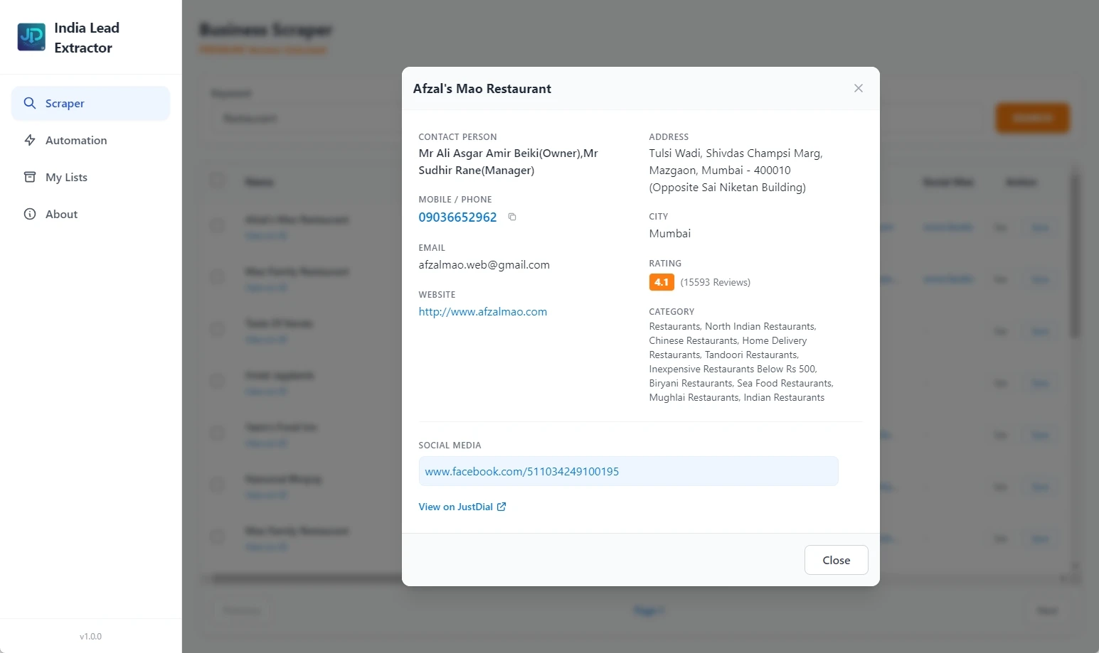 Detailed Contact View
