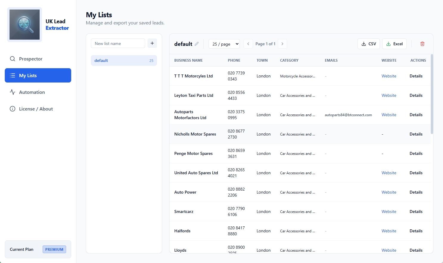 Excel Export Feature